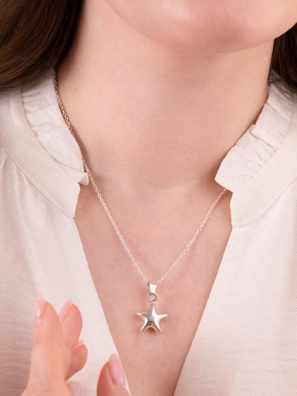 Andea Puffed Star Pendant Necklace, Silver - view 2, Silver