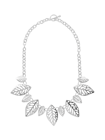Andea Sculptured Leaf Necklace, Silver, Silver