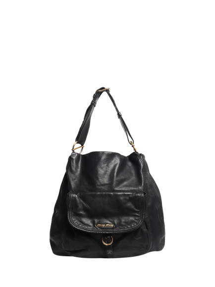 Pre-loved Miu Miu Black Leather Gold Hardware Shoulder Bag, Black, Black
