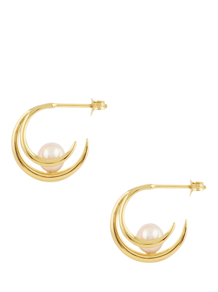 Dinny Hall Toro Pearl Double Hoop Earrings, Gold, Gold