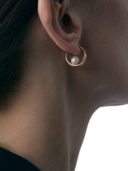 Dinny Hall Toro Pearl Double Hoop Earrings, Gold - view 2, Gold