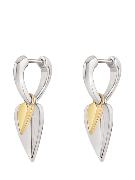 Dinny Hall Folded Heart Duo Drop Hoop Earrings, Silver, Gold, Silver, Gold