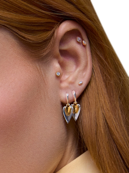 Dinny Hall Folded Heart Duo Drop Hoop Earrings, Silver, Gold - view 2, Silver, Gold