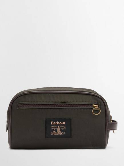 Barbour Waxed Cotton Washbag, Olive/Beacon, Olive/Beacon