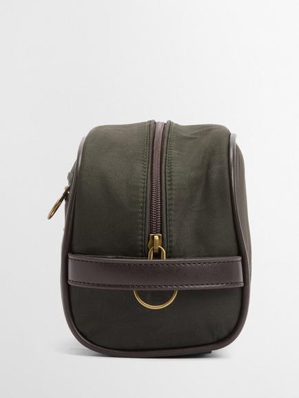 Barbour Waxed Cotton Washbag, Olive/Beacon - view 2, Olive/Beacon