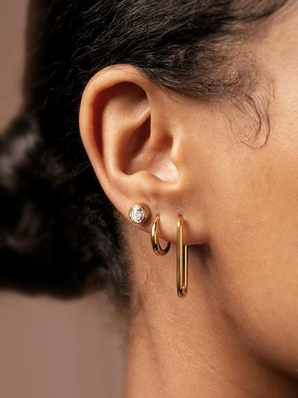 Tish Lyon Dome Hoop Earrings, Gold - view 2, Gold