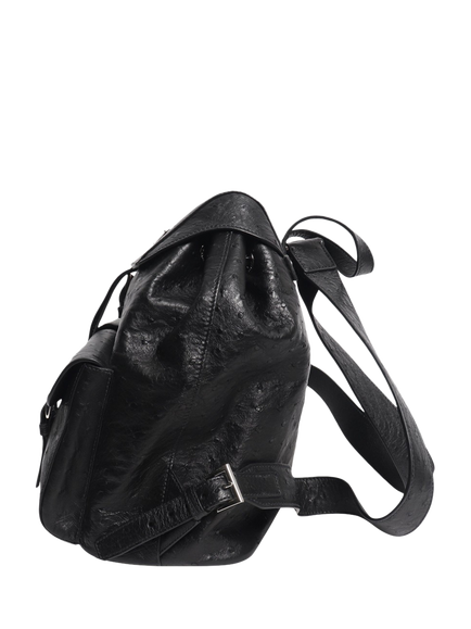 Pre-loved Prada Ostrich Leather Backpack With Silver Hardware, Black - view 2, Black