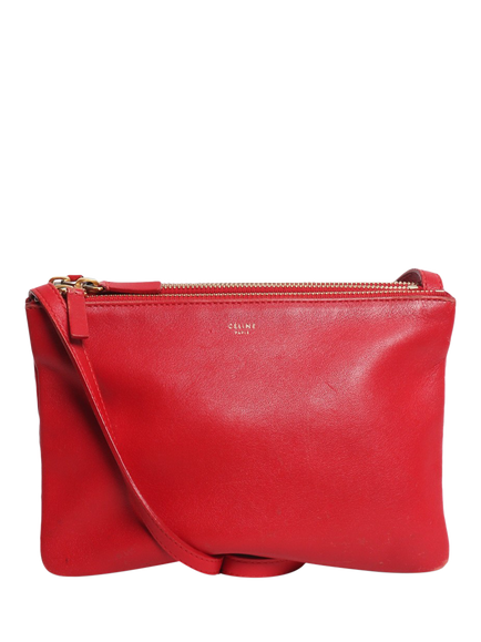 Pre-loved CELINE Leather Trio Case Crossbody Bag, Red, Red