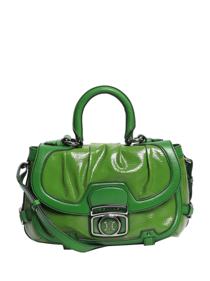 Pre-loved CELINE Patent Leather 2-Way Bag, Green, Green