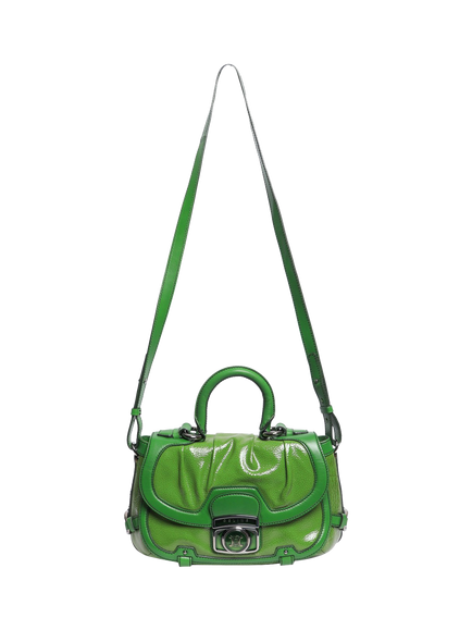 Pre-loved CELINE Patent Leather 2-Way Bag, Green - view 2, Green