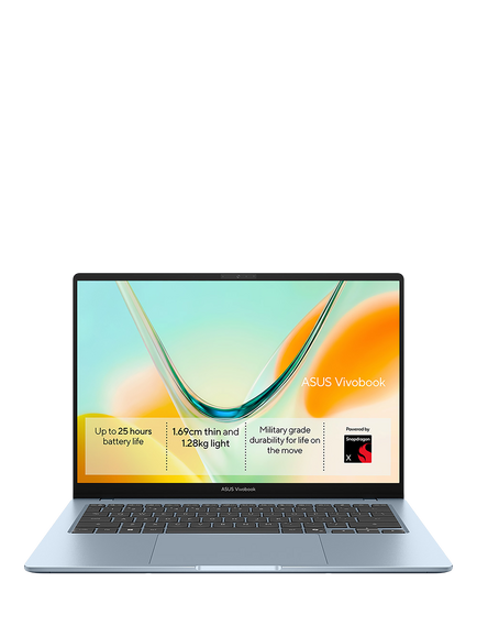 ASUS Vivobook S14 Laptop, Snapdragon X X1 Processor, 8GB RAM, 256GB SSD, 14” WUXGA, Light Blue, Light Blue