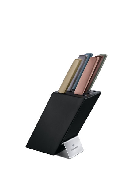 Victorinox Swiss Modern Filled Compact Kitchen Knife Block Set, 6 Piece, Black, Modified Maple