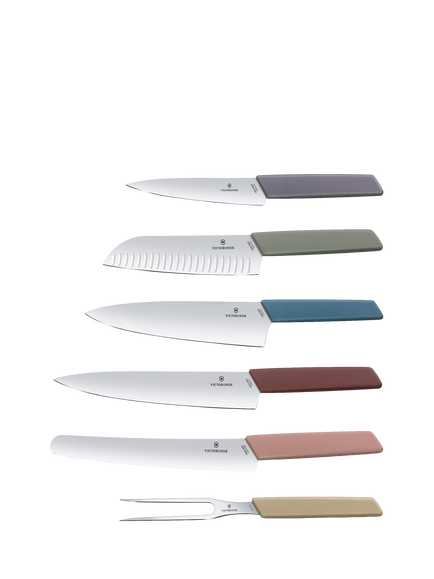 Victorinox Swiss Modern Filled Compact Kitchen Knife Block Set, 6 Piece, Black - view 2, Modified Maple