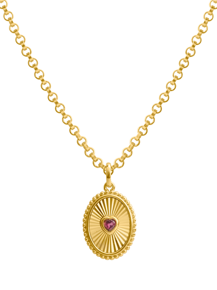 LARNAUTI Oval Heart Stone Necklace, Gold, Gold