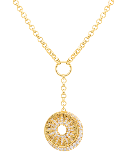 LARNAUTI Kerala Moon Sun Y-Shape Necklace, Gold, Gold