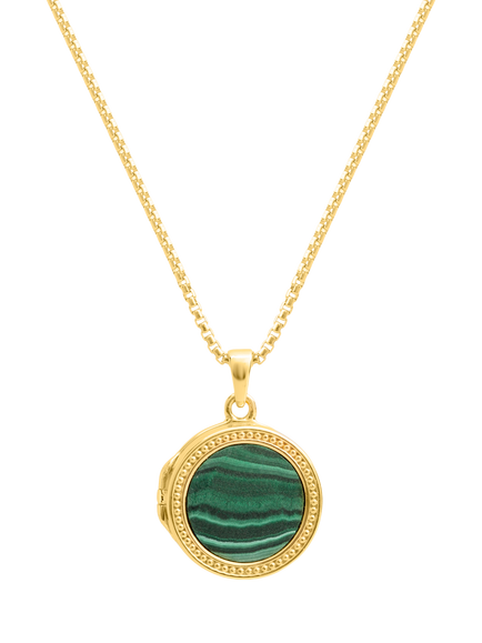 LARNAUTI Malachite Beaded Locket Necklace, Gold, Gold