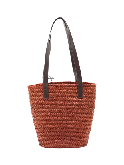 Pre-loved SAINT LAURENT Paris Panier Raffia and Leather Tote Bag, Brown, Brown