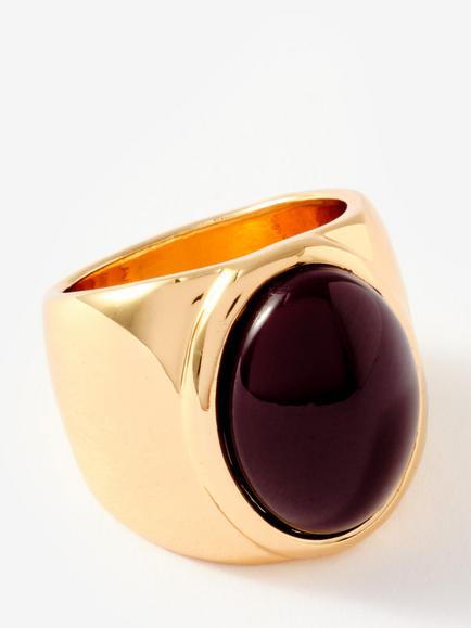 Mint Velvet Resin Stone Ring, Gold/Burgundy, M/L, Gold/Burgundy