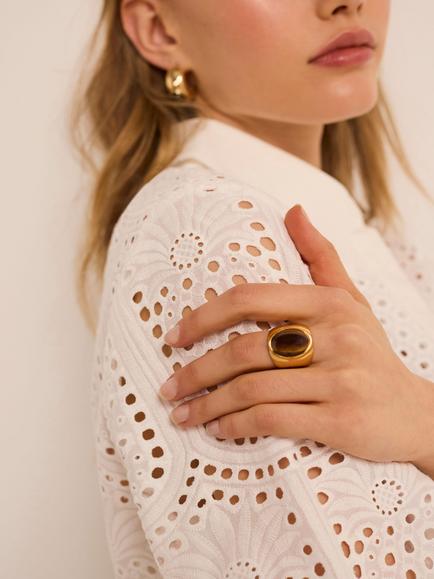 Mint Velvet Resin Stone Ring, Gold/Burgundy, M/L - view 2, Gold/Burgundy
