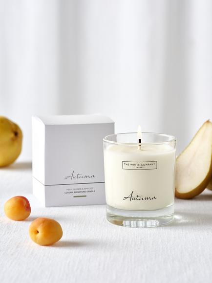The White Company Autumn Pear, Quince and Amber Scented Candle, 560g - view 2, White