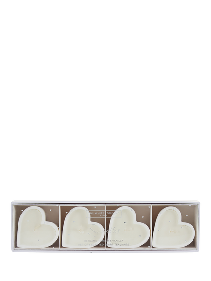 The White Company Seychelles Heart Tealights, Set of 4, White