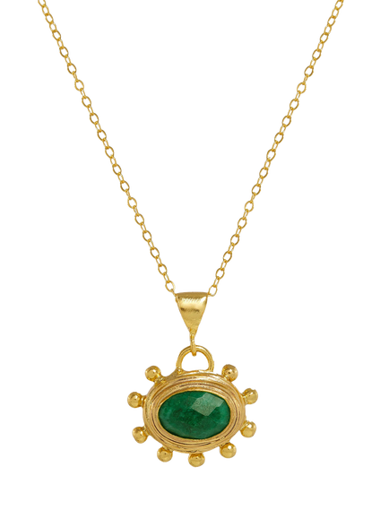 Ottoman Hands Zand Emerald Pendant Necklace, Gold, Green