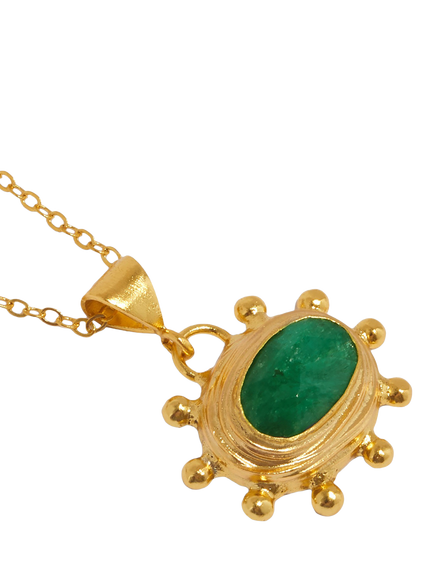 Ottoman Hands Zand Emerald Pendant Necklace, Gold - view 2, Green