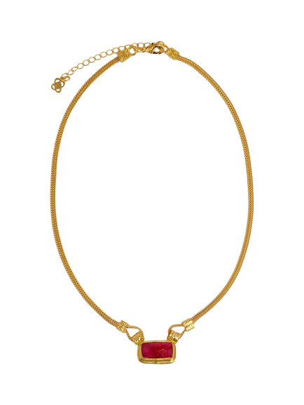 Ottoman Hands Ruby Chain Necklace, Gold, Red