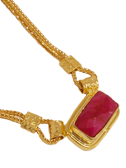 Ottoman Hands Ruby Chain Necklace, Gold - view 2, Red