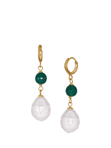 Ottoman Hands Dawn Pearl Drop Earrings, Gold, Green