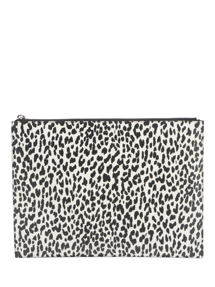 Pre-loved SAINT LAURENT Leopard Print Leather Clutch, White, White