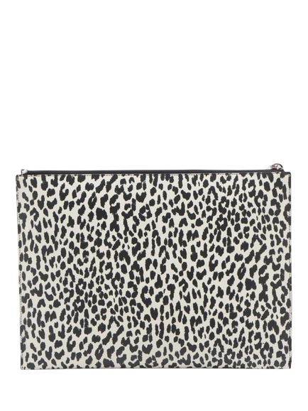 Pre-loved SAINT LAURENT Leopard Print Leather Clutch, White - view 2, White