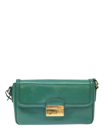 Pre-loved Prada Patent Saffiano Leather Shoulder Bag, Green, Green