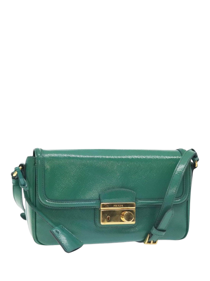 Pre-loved Prada Patent Saffiano Leather Shoulder Bag, Green - view 2, Green