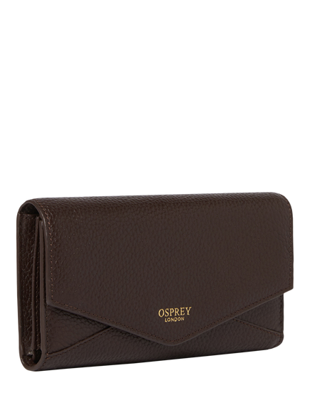 OSPREY LONDON Core Medium Leather Zip Matinee Purse, Bitter Chocolate - view 2, Bitter Chocolate