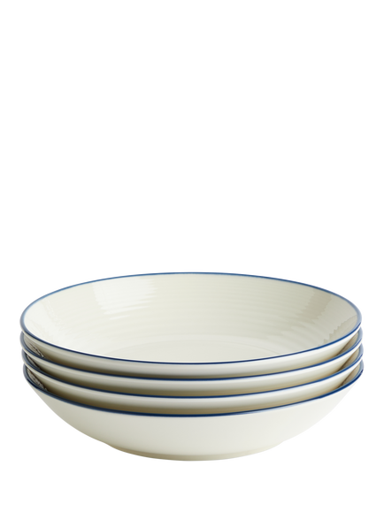 Royal Doulton Gordan Ramsay Maze Denim Line Stoneware Pasta Bowl, Set of 4, 24cm, Blue