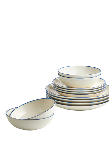 Royal Doulton Gordan Ramsay Maze Denim Line Stoneware Dinnerware Set, 12 Piece, Blue