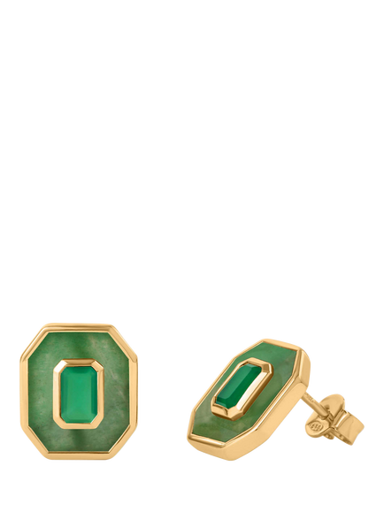 Edge of Ember Aventurine Onyx Deco Stud Earrings, Gold/Green, Gold/Green
