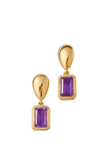 Edge of Ember Deco Birthstone Stud Earrings, Gold/Purple