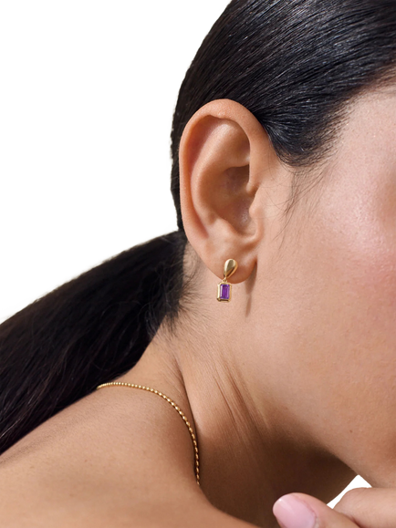 Edge of Ember Deco Birthstone Stud Earrings - view 2, Gold/Purple