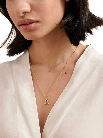 Edge of Ember Initial Pendant Necklace, Gold - view 2, Gold
