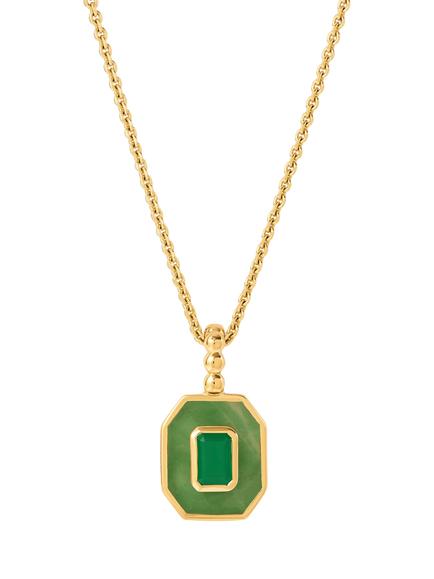 Edge of Ember Aventurine Onyx Deco Necklace, Gold/Green, Gold/Green
