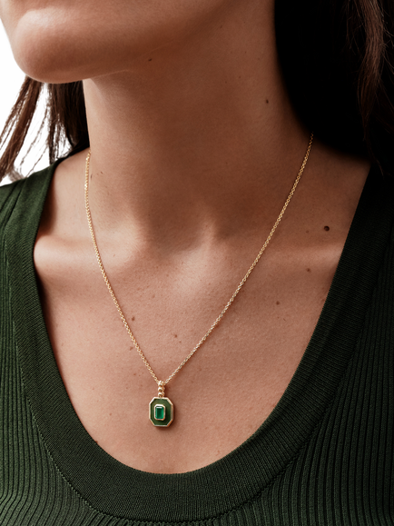 Edge of Ember Aventurine Onyx Deco Necklace, Gold/Green - view 2, Gold/Green