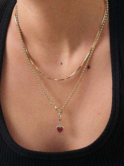 Edge of Ember Garnet Heart Pendant Necklace, Gold/Red - view 2, Gold/Red