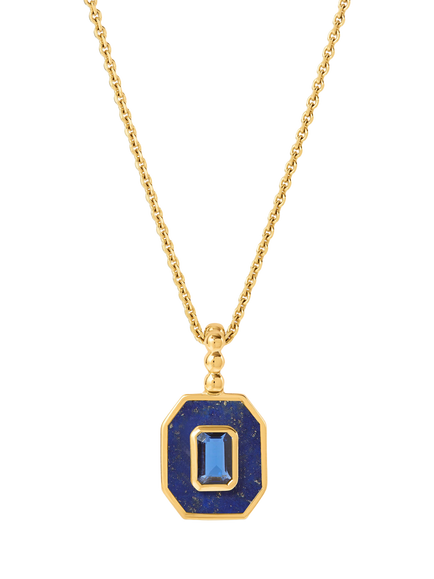 Edge of Ember Lapis and Sapphire Deco Necklace, Gold/Blue, Gold/Blue