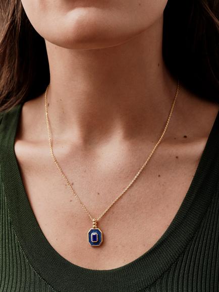 Edge of Ember Lapis and Sapphire Deco Necklace, Gold/Blue - view 2, Gold/Blue