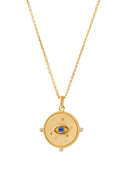 Edge of Ember Visionary Evil Eye Charm Necklace, Gold/Blue, Gold/Blue