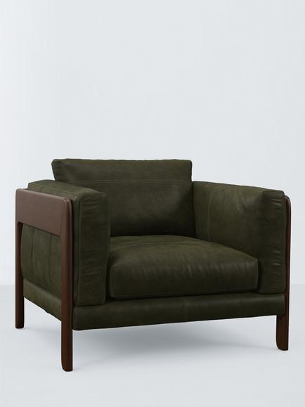 John Lewis Nest Leather Armchair, Dark Leg, Demetra Green