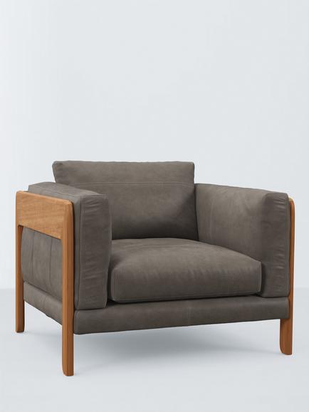 John Lewis Nest Leather Armchair, Light Leg, Demetra Grey