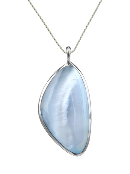 Nina B Sterling Silver Double Sided Mother of Pearl Pendant Necklace, Blue/White, Blue/White